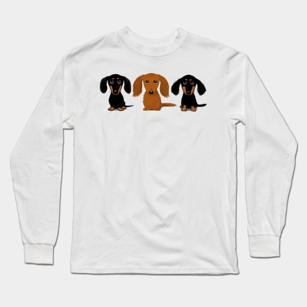 Three Doxies Long Sleeve T-Shirt by Coffee Squirrel